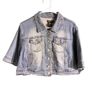 Ashley Stewart Cropped Denim Jacket Women’s 2X — Button Up, Short Sleeve, Casual
